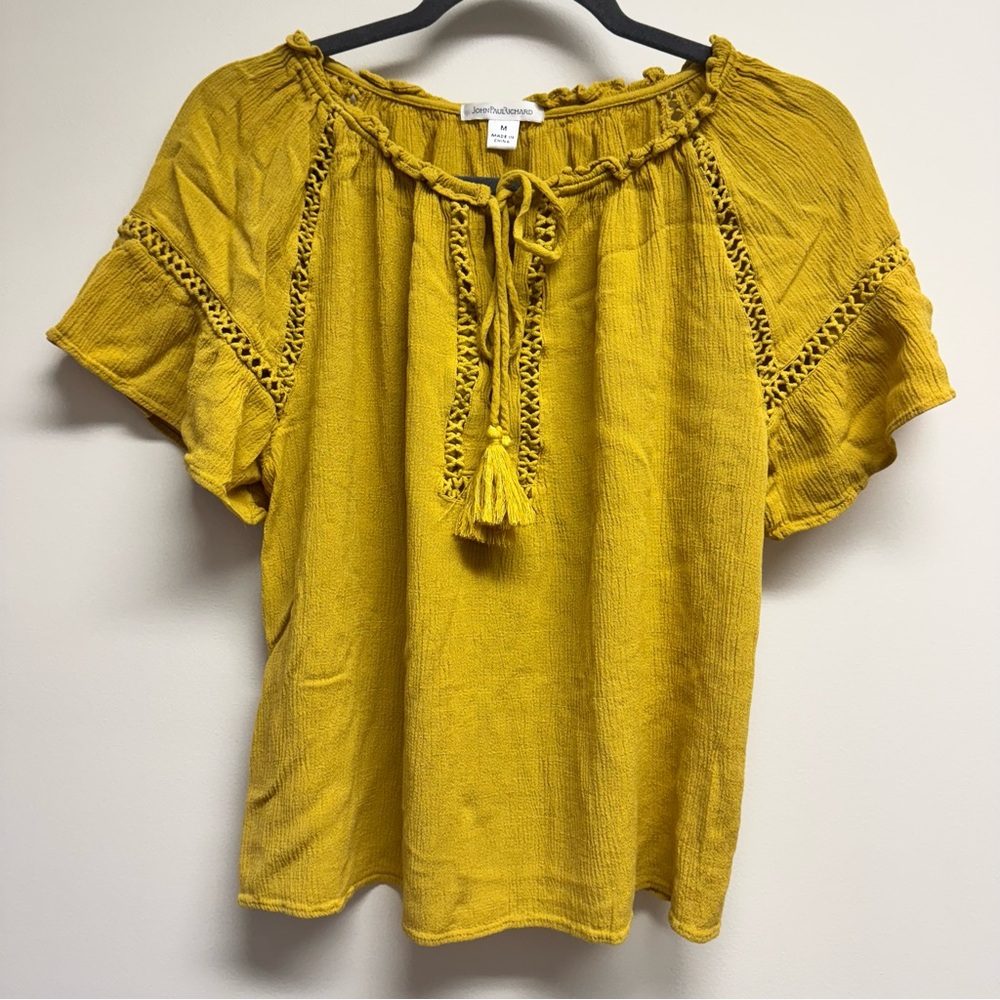 JohnPaulRichard Cropped Mustard Blouse EUC Size M